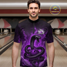 Load image into Gallery viewer, Custom Purple Flame Black Mamba Snake Bowling Men Quarter-Zip Shirt, Snake Bowling Team Jerseys IPHW10150