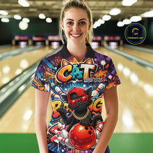 Load image into Gallery viewer, Custom Hip Hop Black Cat With Funny Gesture Bowling Women Polo Shirt, Graffiti Bowler Shirt IPHW11059