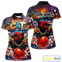 Load image into Gallery viewer, Custom Hip Hop Black Cat With Funny Gesture Bowling Women Polo Shirt, Graffiti Bowler Shirt IPHW11059