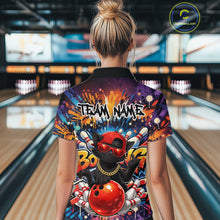 Load image into Gallery viewer, Custom Hip Hop Black Cat With Funny Gesture Bowling Women Shirt, Graffiti Bowler Shirt IPHW11059