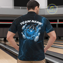 Load image into Gallery viewer, Custom Black And Blue Lightning Montrous Flame Bowling Tournament Men Quarter-Zip Team Shirt IPHW11072