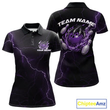 Load image into Gallery viewer, Custom Black And Purple Lightning Montrous Flame Bowling Tournament Women Polo Team Shirt IPHW11073