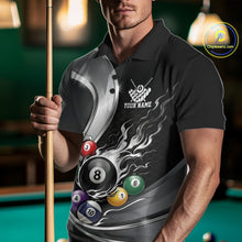 Load image into Gallery viewer, Custom Black And Gray Flame Billiard Men Polo Shirts, Billiard Team Jerseys IPHW11342
