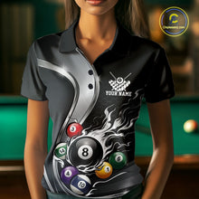 Load image into Gallery viewer, Custom Black And Gray Flame Billiard Women Polo Shirts, Billiard Team Jerseys IPHW11342