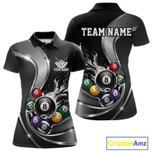 Load image into Gallery viewer, Custom Black And Gray Flame Billiard Women Polo Shirts, Billiard Team Jerseys IPHW11342