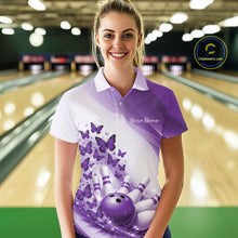 Load image into Gallery viewer, Custom Purple Butterfly Bowling Polo Shirts For Women, Ladies Bowling Team Jerseys IPHW11346
