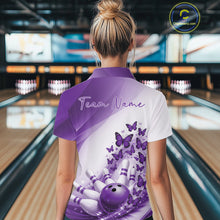 Load image into Gallery viewer, Custom Purple Butterfly Bowling Polo Shirts For Women, Ladies Bowling Team Jerseys IPHW11346