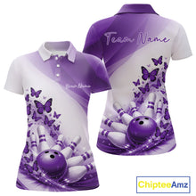Load image into Gallery viewer, Custom Purple Butterfly Bowling Polo Shirts For Women, Ladies Bowling Team Jerseys IPHW11346