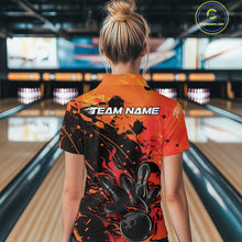 Load image into Gallery viewer, Custom Red Orange Flame Bowling Women Polo Shirts, Splatter Bowling Team Tournament Shirt IPHW9932