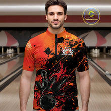 Load image into Gallery viewer, Custom Red Orange Flame Bowling Men Quarter-Zip Shirts, Splatter Bowling Team Tournament Shirt IPHW9932