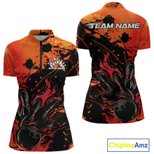 Load image into Gallery viewer, Custom Red Orange Flame Bowling Women Quarter-Zip  Splatter Bowling Tournament Shirt IPHW9932