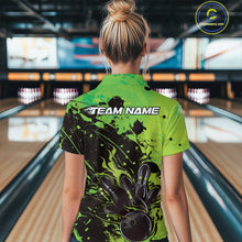 Load image into Gallery viewer, Custom Green Flame Bowling Women Polo Shirts, Splatter Bowling Team Tournament Shirt IPHW9934
