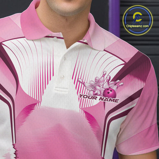 Custom Pink Bowling Team Jerseys, Bowling Uniform Bowling League Polo Shirts For Men IPHW9936