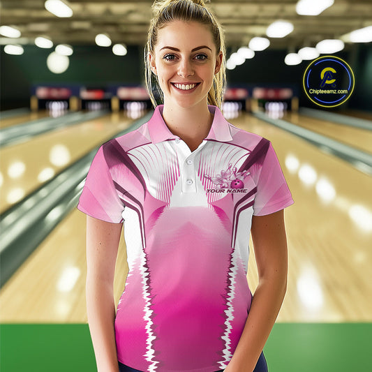 Custom Pink Bowling Team Jerseys, Bowling Uniform Bowling League Polo Shirts For Women IPHW9936