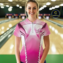 Load image into Gallery viewer, Custom Pink Bowling Team Jerseys, Bowling Uniform Bowling League Women Quarter-Zip Shirts IPHW9936