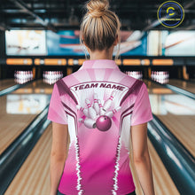 Load image into Gallery viewer, Custom Pink Bowling Team Jerseys, Bowling Uniform Bowling League Women Quarter-Zip Shirts IPHW9936