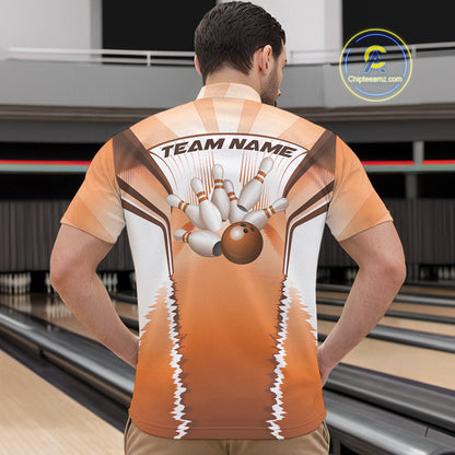 Custom Orange Bowling Team Jerseys, Bowling Uniform Bowling League Quarter-Zip Shirts For Men IPHW9937