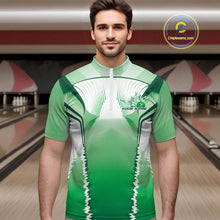 Load image into Gallery viewer, Custom Green Bowling Team Jerseys, Bowling Uniform Bowling League Quarter-Zip Shirts For Men IPHW9938