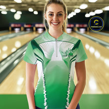 Load image into Gallery viewer, Custom Green Bowling Team Jersey, Bowling Uniform Bowling League Women Quarter-Zip Shirts IPHW9938