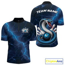Load image into Gallery viewer, Custom Blue Lightning Cobra Bowling Men Quarter-Zip Shirt, Bowling Tournament Team Shirt IPHW11076