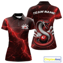 Load image into Gallery viewer, Custom Red Lightning Cobra Bowling Women Polo Shirt, Bowling Tournament Team Shirt IPHW11077