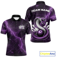 Load image into Gallery viewer, Custom Purple Lightning Cobra Bowling Men Polo Shirt, Bowling Tournament Team Shirt IPHW11078