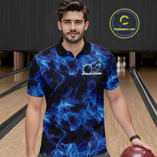 Load image into Gallery viewer, Custom Blue Flame Bowling Men Polo Team Shirt, Bowling Tournament Shirt IPHW11081