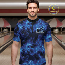 Load image into Gallery viewer, Custom Blue Flame Bowling Men Quarter-Zip Team Shirt, Bowling Tournament Shirt IPHW11081