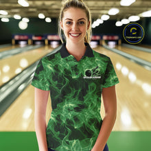Load image into Gallery viewer, Custom Green Flame Bowling Women Polo Team Shirt, Bowling Tournament Shirt IPHW11082