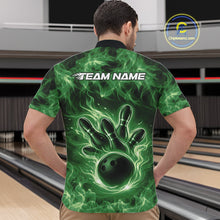 Load image into Gallery viewer, Custom Green Flame Bowling Men Quarter-Zip Team Shirt, Bowling Tournament Shirt IPHW11082