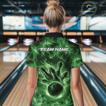 Load image into Gallery viewer, Custom Green Flame Bowling Women Quarter-Zip Team Shirt, Bowling Tournament Shirt IPHW11082