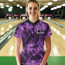 Load image into Gallery viewer, Custom Purple Flame Bowling Women Quarter-Zip Team Shirt, Bowling Tournament Shirt IPHW11084