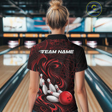 Load image into Gallery viewer, Custom Black And Red Tribal Flame Women Bowling Team Shirt, Polygonal Bowling Jerseys IPHW11382