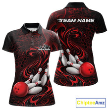 Load image into Gallery viewer, Custom Black And Red Tribal Flame Women Bowling Team Shirt, Polygonal Bowling Jerseys IPHW11382