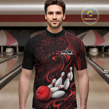 Load image into Gallery viewer, Custom Black And Red Tribal Flame Men Bowling Team Shirt, Polygonal Bowling Jerseys IPHW11382
