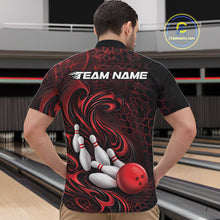 Load image into Gallery viewer, Custom Black And Red Tribal Flame Men Bowling Team Shirt, Polygonal Bowling Jerseys IPHW11382
