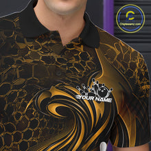Load image into Gallery viewer, Custom Black And Yellow Tribal Flame Men Bowling Team Shirt, Polygonal Bowling Jerseys IPHW11383