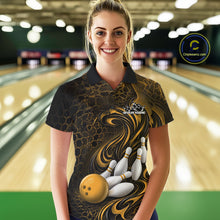 Load image into Gallery viewer, Custom Black And Yellow Tribal Flame Women Bowling Team Shirt, Polygonal Bowling Jerseys IPHW11383