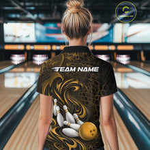 Load image into Gallery viewer, Custom Black And Yellow Tribal Flame Women Bowling Team Shirt, Polygonal Bowling Jerseys IPHW11383