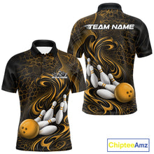 Load image into Gallery viewer, Custom Black And Yellow Tribal Flame Men Bowling Team Shirt, Polygonal Bowling Jerseys IPHW11383