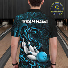 Load image into Gallery viewer, Custom Black And Blue Tribal Flame Men Bowling Team Shirt, Polygonal Bowling Jerseys IPHW11384