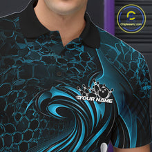 Load image into Gallery viewer, Custom Black And Blue Tribal Flame Men Bowling Team Shirt, Polygonal Bowling Jerseys IPHW11384