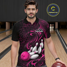 Load image into Gallery viewer, Custom Black And Pink Tribal Flame Men Bowling Team Shirt, Polygonal Bowling Jerseys IPHW11385
