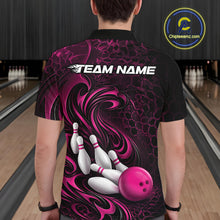 Load image into Gallery viewer, Custom Black And Pink Tribal Flame Men Bowling Team Shirt, Polygonal Bowling Jerseys IPHW11385