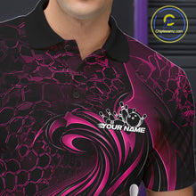 Load image into Gallery viewer, Custom Black And Pink Tribal Flame Men Bowling Team Shirt, Polygonal Bowling Jerseys IPHW11385
