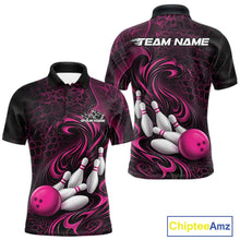 Load image into Gallery viewer, Custom Black And Pink Tribal Flame Men Bowling Team Shirt, Polygonal Bowling Jerseys IPHW11385