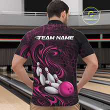 Load image into Gallery viewer, Custom Black And Pink Tribal Flame Men Bowling Team Shirt, Polygonal Bowling Jerseys IPHW11385