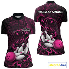 Load image into Gallery viewer, Custom Black And Pink Tribal Flame Women Bowling Team Shirt, Polygonal Bowling Jerseys IPHW11385