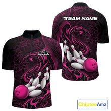 Load image into Gallery viewer, Custom Black And Pink Tribal Flame Men Bowling Team Shirt, Polygonal Bowling Jerseys IPHW11385