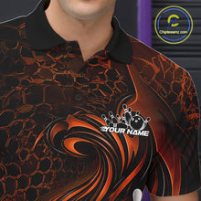 Load image into Gallery viewer, Custom Black And Orange Tribal Flame Men Bowling Team Shirt, Polygonal Bowling Jerseys IPHW11386